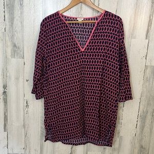womens pink long sleeve patterned tunic top size L J CREW